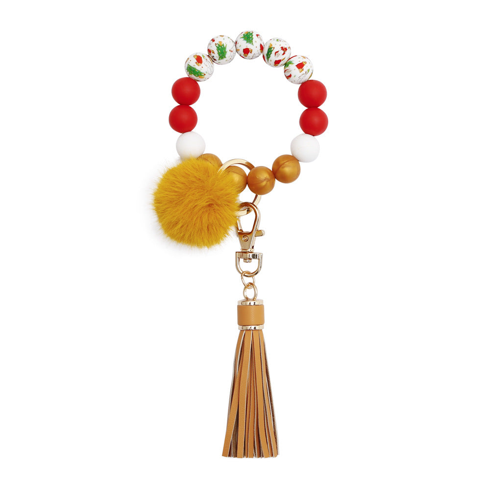 Wholesale Christmas Handmade Woven Silicone Tassel Wrist Keychain